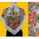 Floral Cotton Scarf. Multicolor Unused Square Scarf .flower Print Bandana . Authentic Original Pavlovo Posad Neckerchief 32x 32