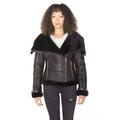 Infinity Leather Womens Merino Sheepskin Aviator Jacket-Asmara - Black - Size 16 UK