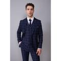 Harry Brown London Mens Tyler Navy Check Three Piece Suit Wool - Size 36 Long