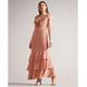 Ted Baker Womens Ashleih Crinkle Crepe Maxi Dress With Ruffle, Dusky Pink - Size 8 UK