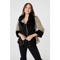 Izabel London Womens Black Striped Faux Fur 3/4 Sleeve Jacket - Size 16 UK