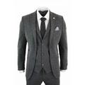 TruClothing Mens 3 Piece Charcoal Grey Herringbone Tweed Suit Wool Blend - Size 52 (Chest)
