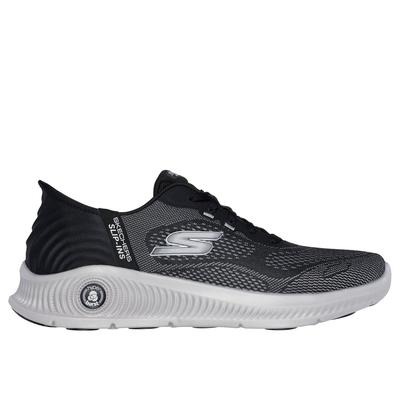 Skechers Men's Slip-ins: GO WALK Anywhere - Worldwide Sneaker|Size 9.5|Black/Gray|Textile/Synthetic|Vegan|Machine Washable|Arch Fit|Hyper Burst