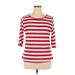 Allegra K 3/4 Sleeve T-Shirt: Red Stripes Tops - Women's Size X-Large