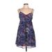 American Eagle Outfitters Casual Dress - Mini V-Neck Sleeveless: Blue Floral Dresses - Women's Size 10