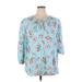 Lane Bryant 3/4 Sleeve Blouse: Blue Floral Tops - Women's Size 16 Plus