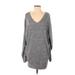 RACHEL Rachel Roy Casual Dress - Mini V Neck Long sleeves: Gray Marled Dresses - Women's Size Small