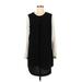 Mossimo Casual Dress - Shift Crew Neck Long sleeves: Black Color Block Dresses - Women's Size Medium
