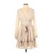 Japna Casual Dress - A-Line Plunge Long sleeves: Tan Dresses - Women's Size Small