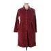 L.L.Bean Casual Dress - Shirtdress Collared 3/4 sleeves: Burgundy Solid Dresses - Women's Size 16