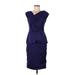 Lela Rose Casual Dress - Sheath V Neck Sleeveless: Blue Solid Dresses - Women's Size 10