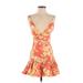 Privacy Please Casual Dress - Mini V-Neck Sleeveless: Orange Print Dresses - Women's Size X-Small