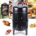 3 in 1 Round Charcoal BBQ Grill Vertical BBQ Charcoal Smoker Grill 3-in-1 Barbecue Grill Meat Food Cooking Roaster Oven for Garden Camping Picnic Outdoor Cooking