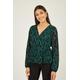 Green Velour Printed Long Sleeve Wrap Top