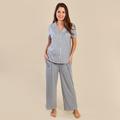 Tamsy Jersey Button Through Rever Collar Pyjama Set (Size M) - Grey