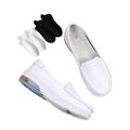Women's Non Slip Nursing Shoes, Womens White Air Cushion Slip on Breathable Nurse Shoes, with Flat Boat Socks 2 Pairs, for Medical Workers, Doctors, Healthcare Providers (Color : 2 White, Size : 6 U