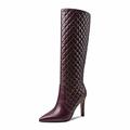 Women's Over The Knee High Boots Pointed Toe Stiletto High Heel Biker Boots Motorcycle Thigh High Booties Plush Lining Leather Ankle Boots Knee High Boots (Brown 2 UK)