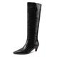 Women's Knee High Boots Ladies Low Heel Winter Pointed Toe Shoes Snow Shoes Non-Slip Warm Fur Lined Boots Leather Ankle Boots Biker High Calf Boots (Black 3 UK)