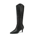High Boots Women's Leather Ankle Boots Ladies Knee High Boots Pointed Tip Warm Plush Winter Biker Boot with Zipper Long Boots Non-Slip Sole Snow Boots (Black 3 UK)