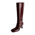 Womens Leahter Ankle Boots Winter Knee High Boots Warm Plush Long Boots Square Head High Heel Ladies Riding Boots Zip Up Leahter Warm Snow Boots Non-Slip Sole (Red 2 UK)