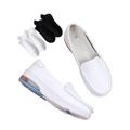 Women's Non Slip Nursing Shoes, Womens White Air Cushion Slip on Breathable Nurse Shoes, with Flat Boat Socks 2 Pairs, for Medical Workers, Doctors, Healthcare Providers (Color : 2 White, Size : 4.5