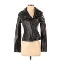 Free People Faux Leather Jacket: Short Black Print Jackets & Outerwear - Women's Size 2