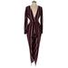 Socialite Casual Dress - Wrap V Neck Long sleeves: Burgundy Stripes Dresses - Women's Size Small