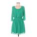 Forever 21 Cocktail Dress - Mini Scoop Neck 3/4 sleeves: Green Print Dresses - Women's Size Medium