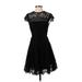 BB Dakota Casual Dress - Mini High Neck Short sleeves: Black Solid Dresses - Women's Size 2