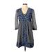 Boden Casual Dress - Mini V Neck 3/4 sleeves: Blue Dresses - Women's Size 2