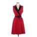 Calvin Klein Casual Dress - Party V Neck Sleeveless: Red Solid Dresses - Women's Size 6