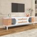 Rattan TV Stand for TVs up to 75'', Modern Farmhouse Media Console, Entertainment Center with Solid Wood Legs