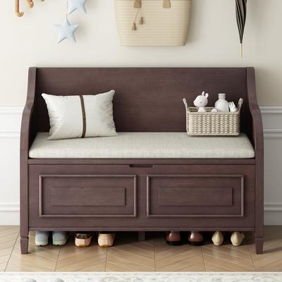 Solid Wood Entryway Multifunctional Storage Bench with Safety Hinge