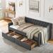 Twin Daybed with Drawers,Linen Upholstered Bed with Button on Back and Copper Nail