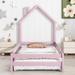 Twin Size Montessori Floor Bed with Fences, Modern Twin Kids Bed with House-shaped Headboard, Wood Twin Bed Frame for Girls,Boys