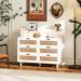 6 Drawers Dresser for Bedroom, Rattan Storage Cabinet with LED Lights and Power Outlet, Rattan Dresser with Spacious Storage