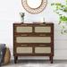 Modern 31.5" Wide Drawers Double Dresser with Gold Handles, Wood Dresser with Natural Rattan Drawer for Bedroom, Living Room