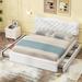 Queen Size Upholstery Platform Bed with Storage Drawers, Trundle, and Button Tufted Headboard - White Elegance for Your Bedroom