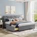 Grey, Pink Queen Size Upholstered Platform Bed with Brick Pattern Headboard and 4 Drawers - Sturdy Construction