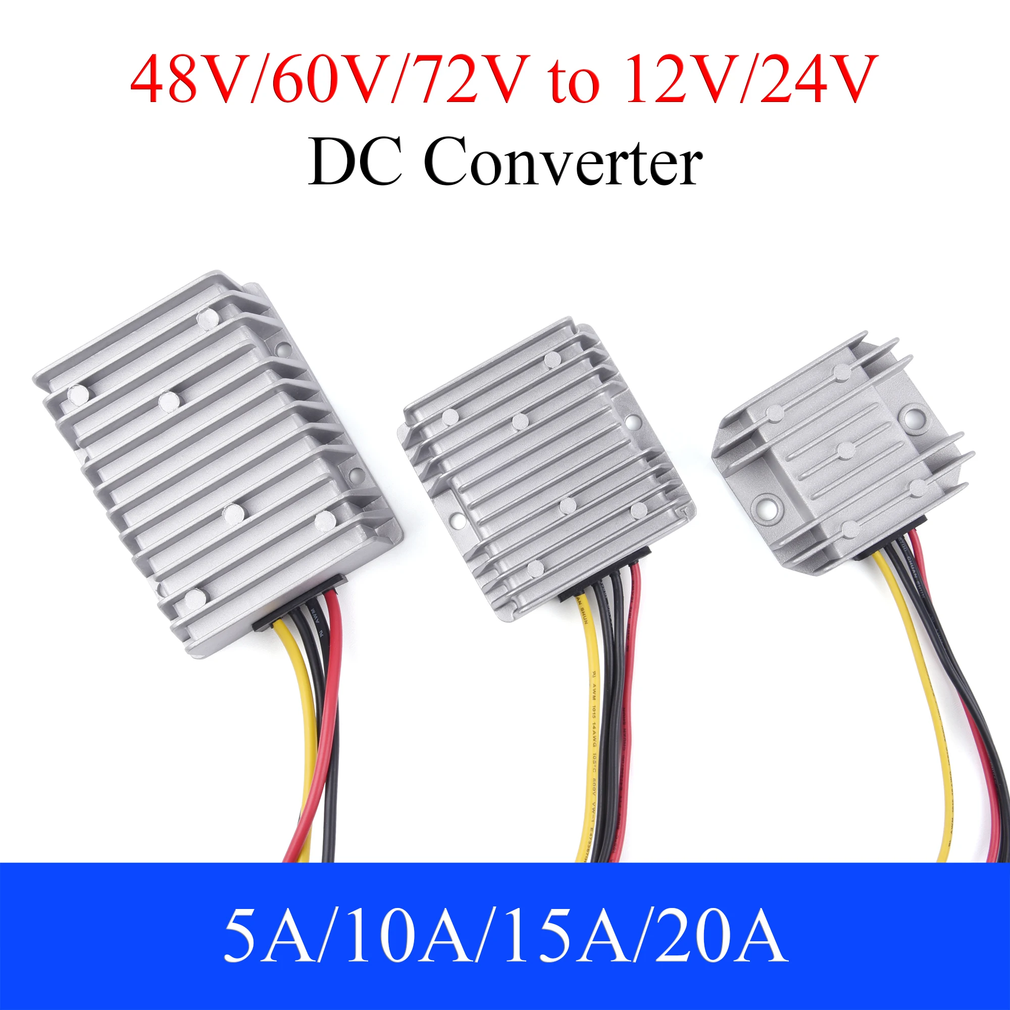 DC 48V/60V/72V to 12V/24V Power Converter 5A 10A 15A 20A Output Buck Regulator Auto Step-Down Voltage Supply Module For Car