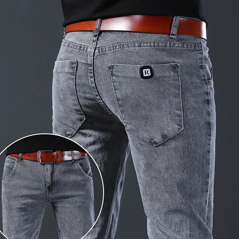 Neue Herren Jeans hose schlanke gerade Gentleman Größe 27-38 Hosen Mode europäischen amerikanischen Stil Stretch Männer Luxus Jeans grau