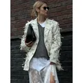 Elegant Women's Sparkling Bow Blazer Jackets Vintage Lapel Long Sleeved Solid Coat 2024 Female Chic