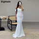 Eightale Arabic Evening Dresses for Wedding Party Off the Shoulder White Pleats Chiffon Mermaid Formal Customized Prom Gowns