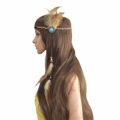 Bandeau Boho en plumes brunes pour femmes bandeau Hippie gitane indien bijoux de tête