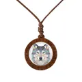 2019 New Wild Animal Wolf Tiger Koala Necklace Glass Cabochon Art Painting Wood Pendants Wax Rope