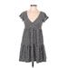 Jessica Simpson Casual Dress - Mini V Neck Short sleeves: Gray Floral Dresses - Women's Size Medium