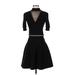 RACHEL Rachel Roy Cocktail Dress - A-Line Plunge 3/4 sleeves: Black Solid Dresses - Women's Size Small