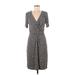 Great Plains Casual Dress - Wrap V Neck Short sleeves: Gray Dresses - Women's Size Medium
