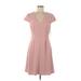 Eliza J Casual Dress - Mini V-Neck Short sleeves: Pink Print Dresses - Women's Size 8
