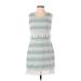 Cupcakes & Cashmere Casual Dress - Mini Scoop Neck Sleeveless: Teal Stripes Dresses - Women's Size Small